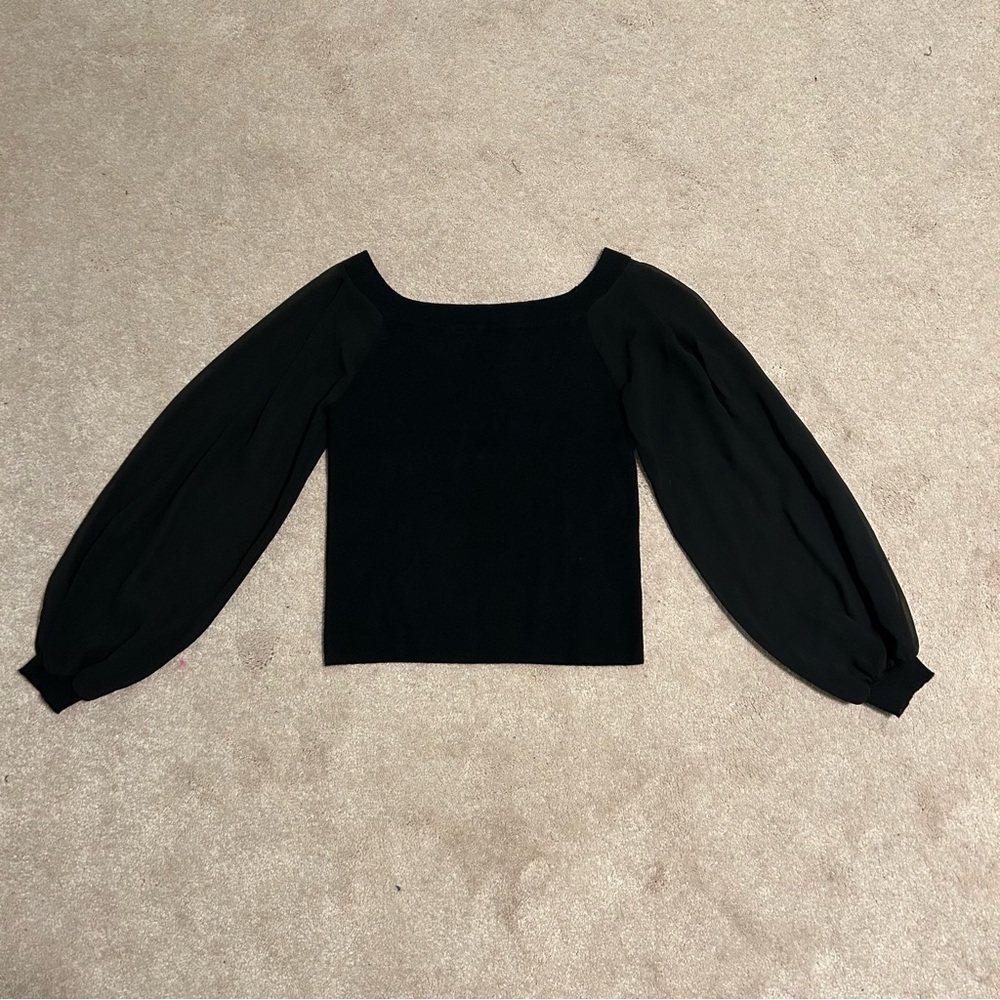 Forever 21 Black Off the Shoulder Sheer Sleeve Sweater